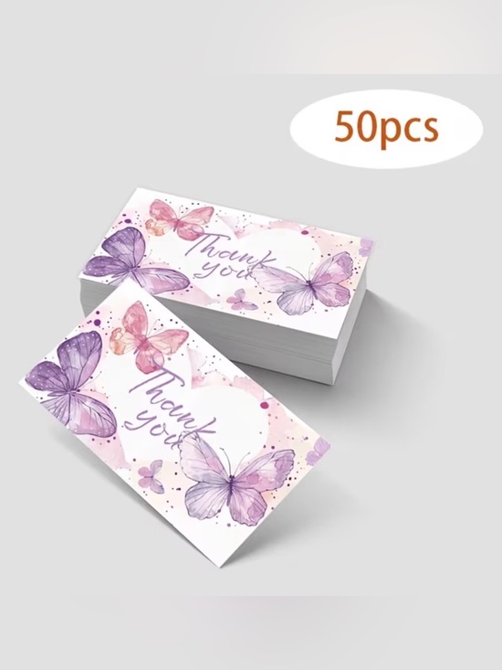 Other - Thank You Butterfly Note Cards - Purple & Pink (50pcs)